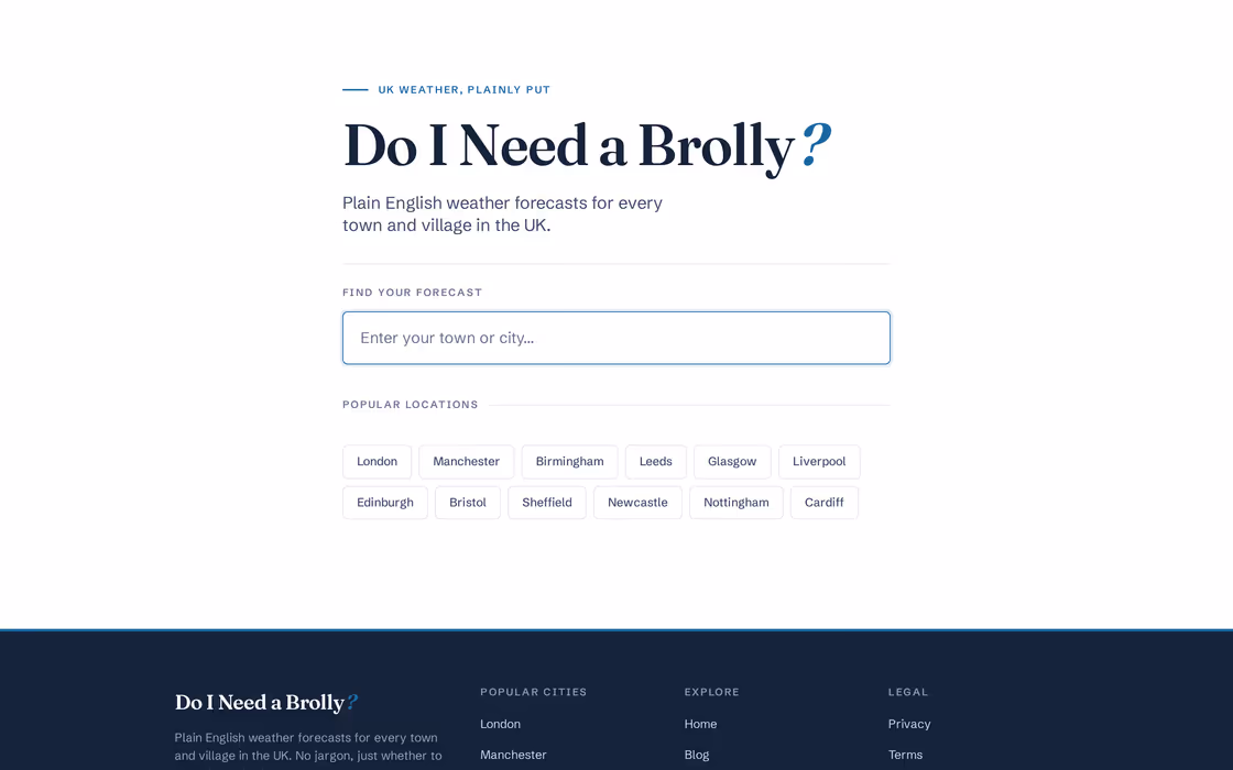 The Do I Need a Brolly homepage