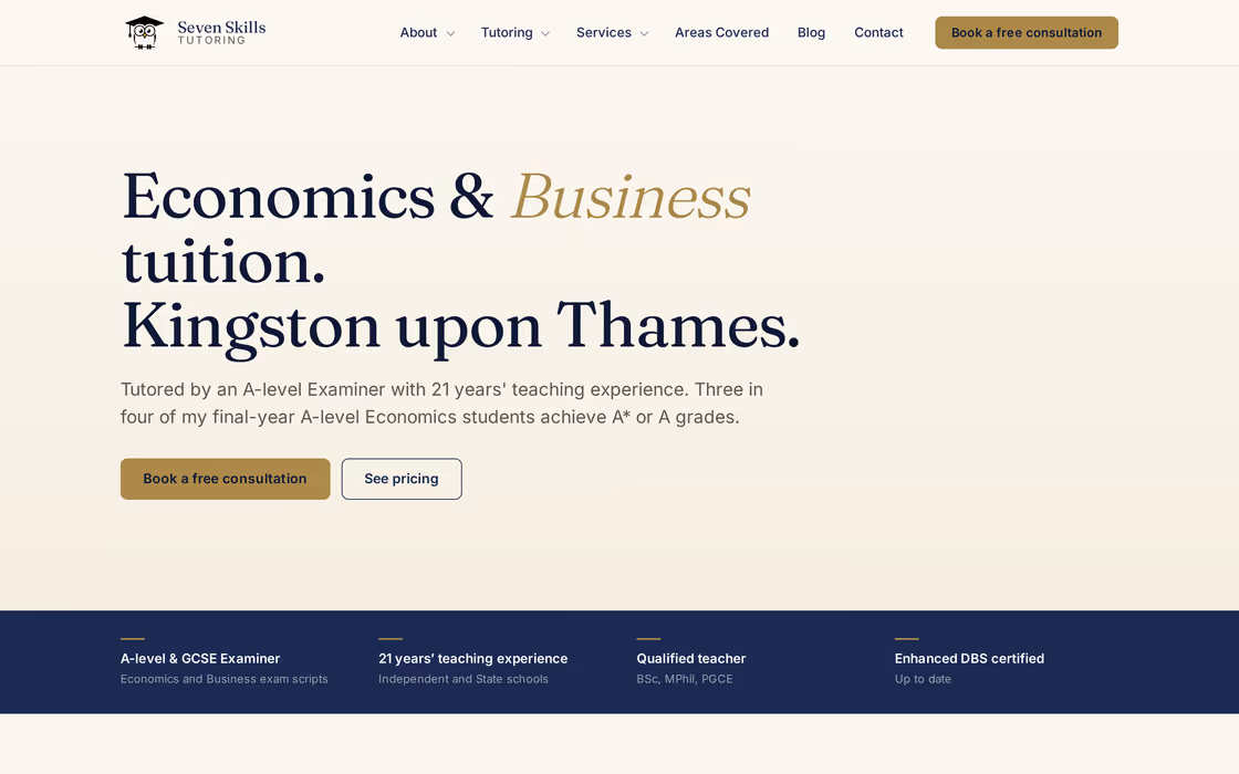 The Seven Skills Tutoring homepage