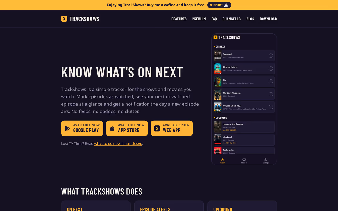 The TrackShows homepage